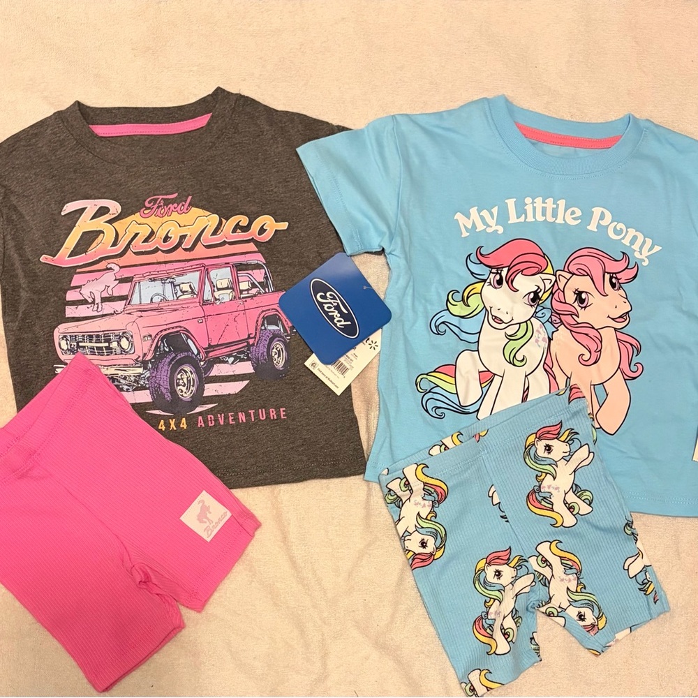 Ford Bronco/ My Little Pony Graphic Tee and Bike Shorts Set, 2-Piece, Size 18 M